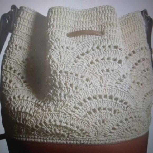 Sezane NWOT La Maroquinerie Sézane Paris 'Alma' cream w-brown leather bucket bag - Picture 9 of 16